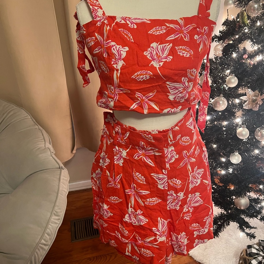 Red Floral Two-Piece Set